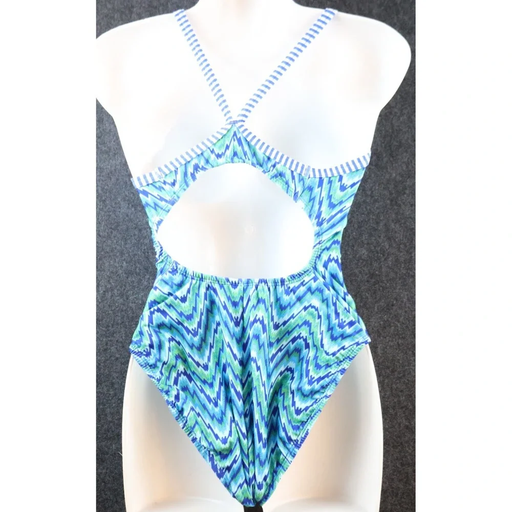 Dolfin Uglies One Piece‎ Womens 30 Blue Green Chevron Swim Training NWT